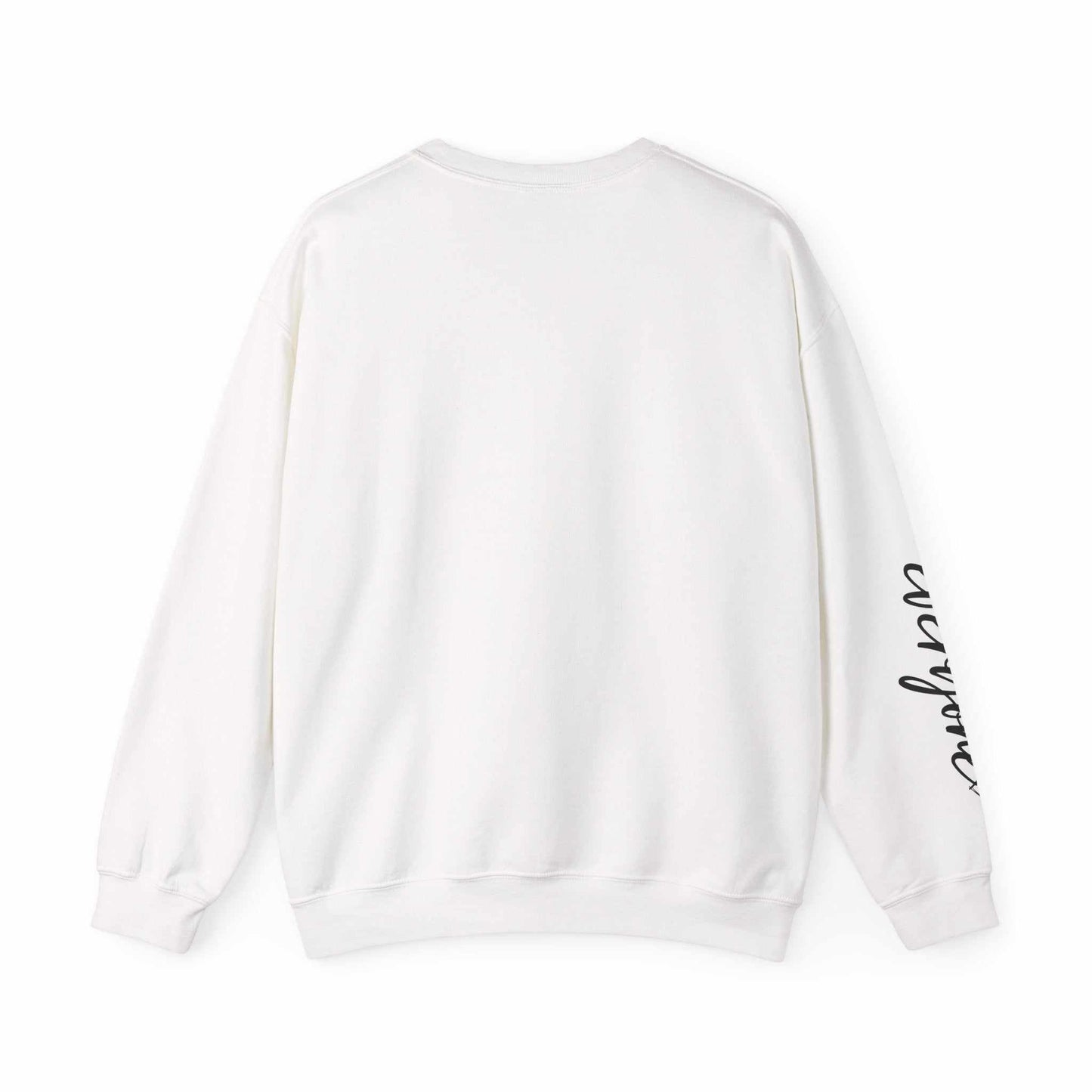 White Limited Edition Script Hearts Sweatshirt with black script on chest and sleeve, cozy crewneck design