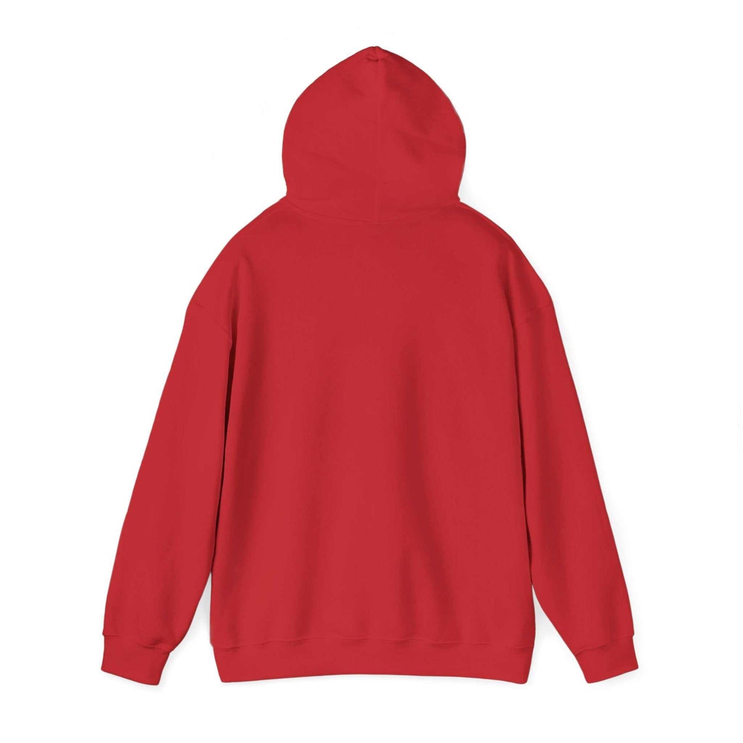 Red cozy Freezin' Season hoodie with hood and kangaroo pocket for winter boots hat mittens theme
