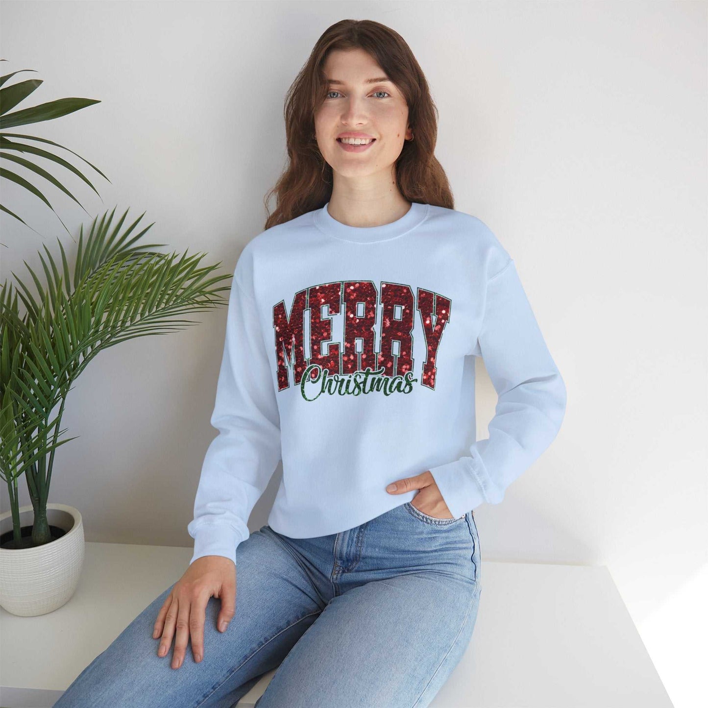 Merry Christmas Plaid Lettering Sweatshirt | Holiday Cozy Crewneck