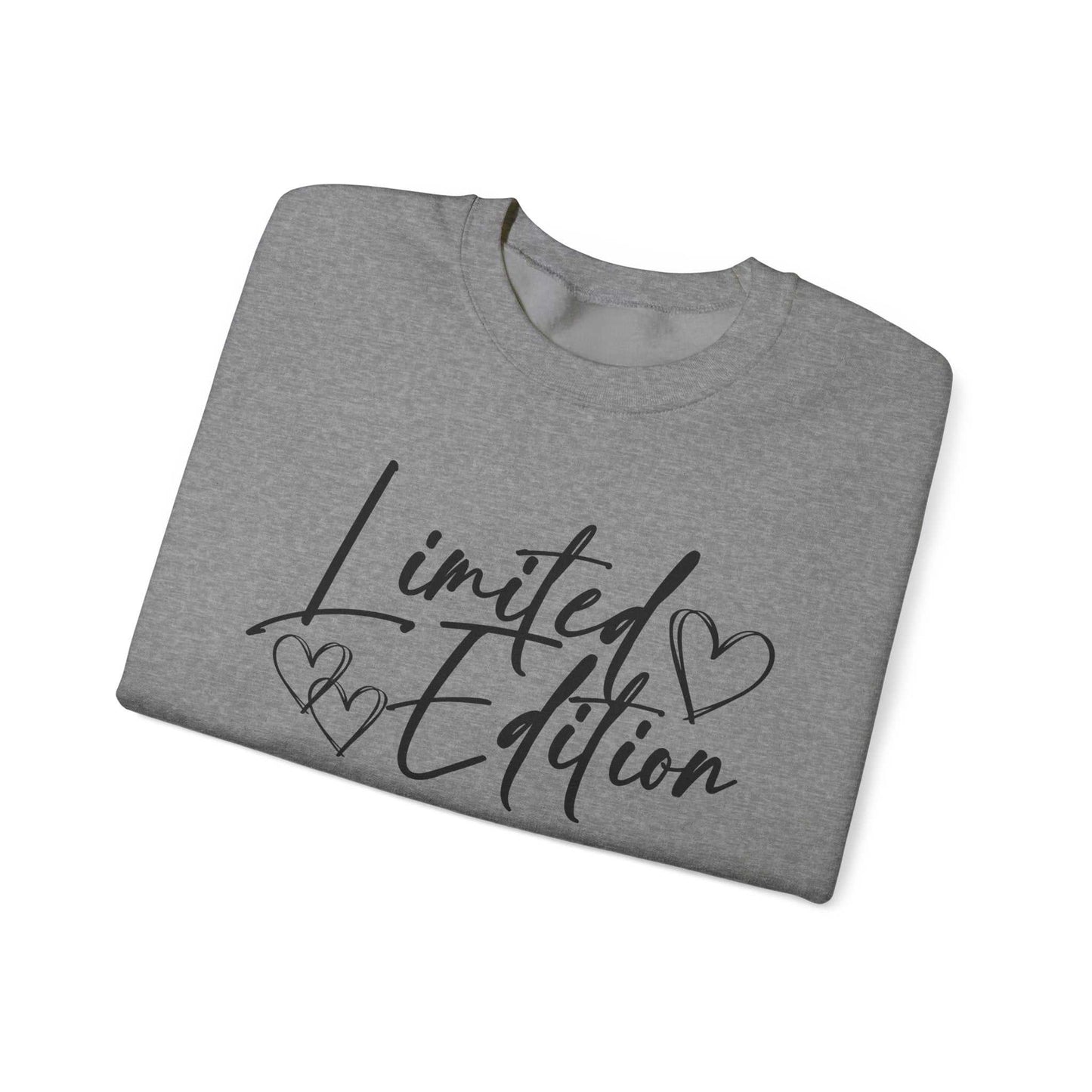 Limited Edition Script Hearts Sweatshirt white crewneck with black script and heart design