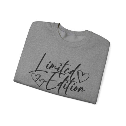 Limited Edition Script Hearts Sweatshirt white crewneck with black script and heart design