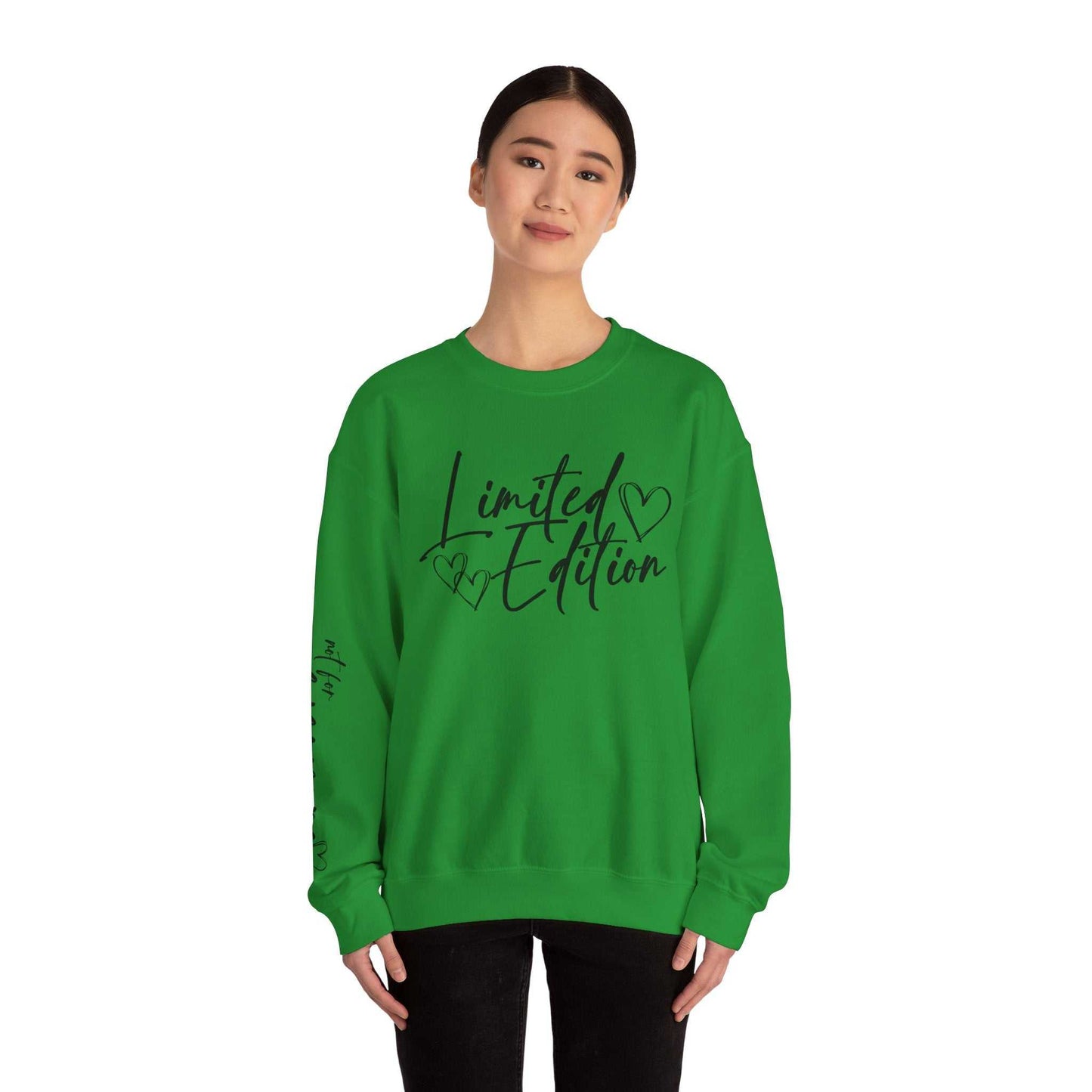 Limited Edition Script Hearts Sweatshirt green crewneck with black script and hearts design