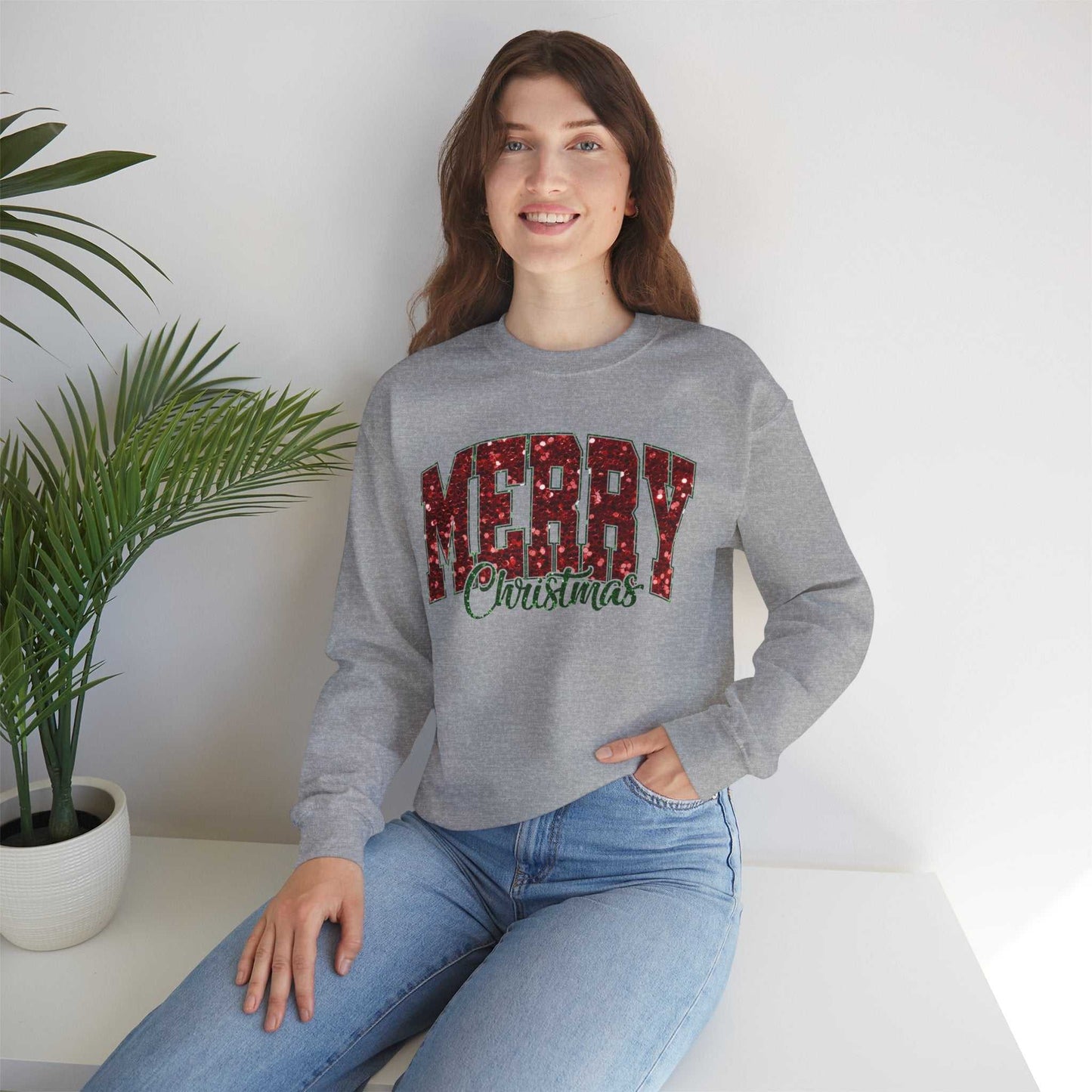 Merry Christmas Plaid Lettering Sweatshirt | Holiday Cozy Crewneck