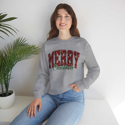 Merry Christmas Plaid Lettering Sweatshirt | Holiday Cozy Crewneck