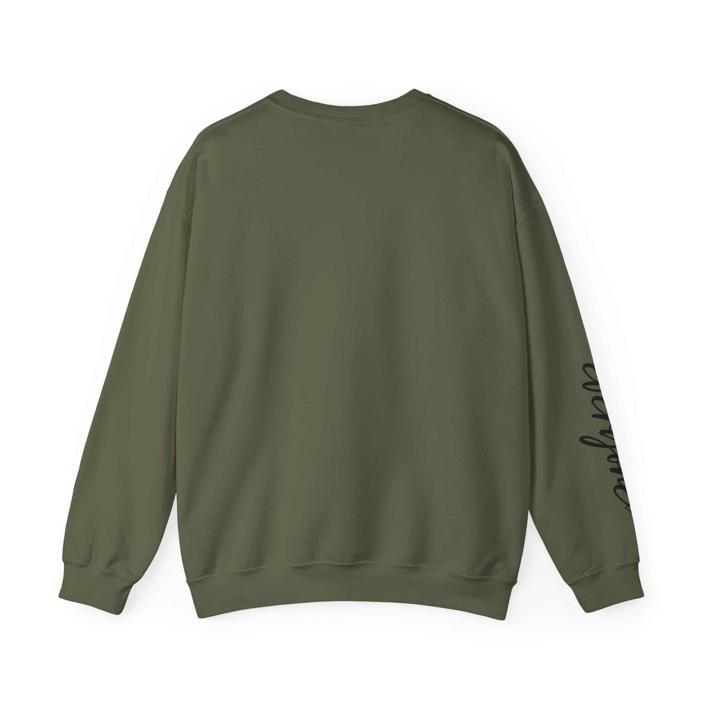 limited edition script hearts sweatshirt green crewneck with sleeve script detail back view