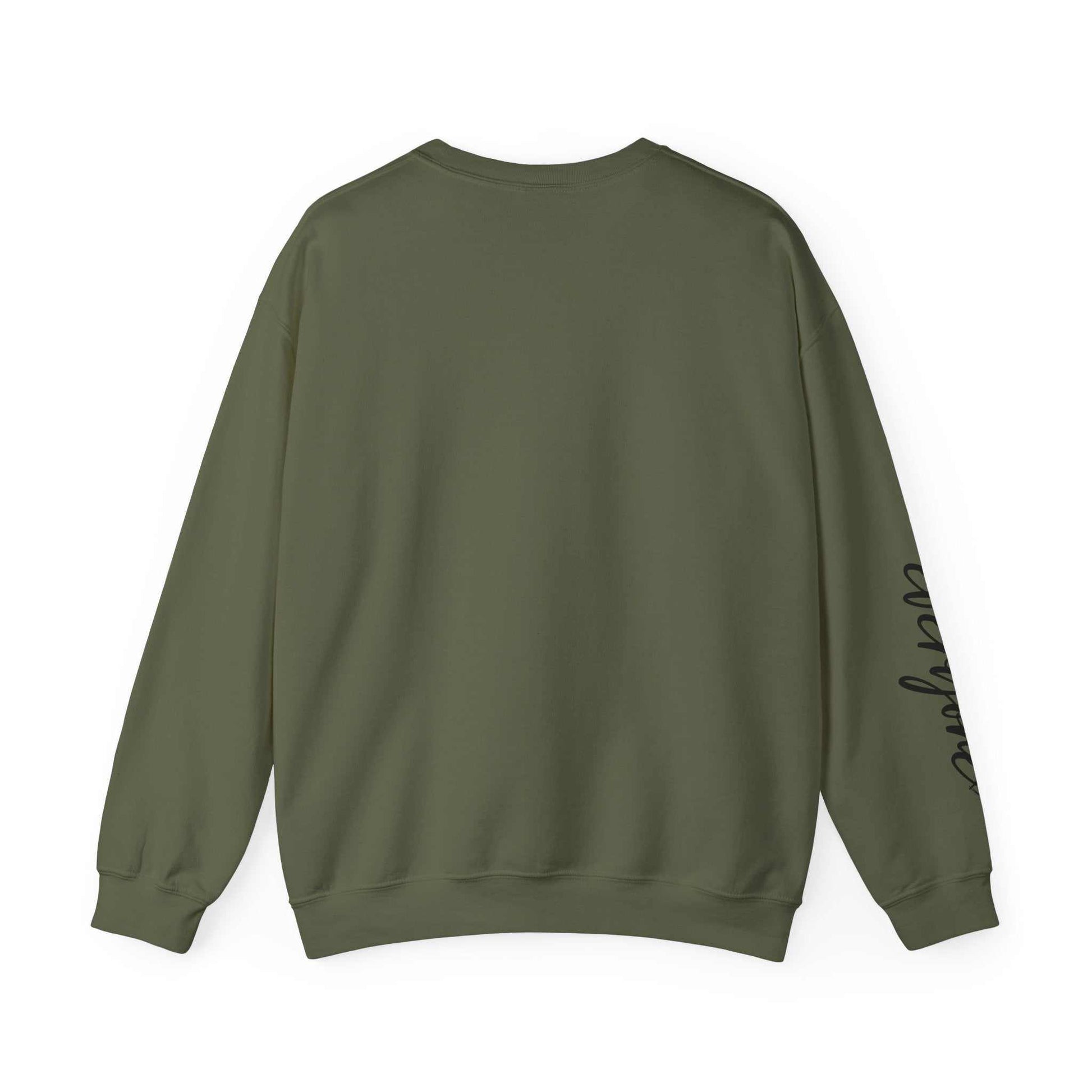 limited edition script hearts sweatshirt green crewneck with sleeve script detail back view