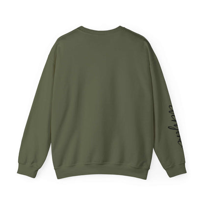 limited edition script hearts sweatshirt green crewneck with sleeve script detail back view