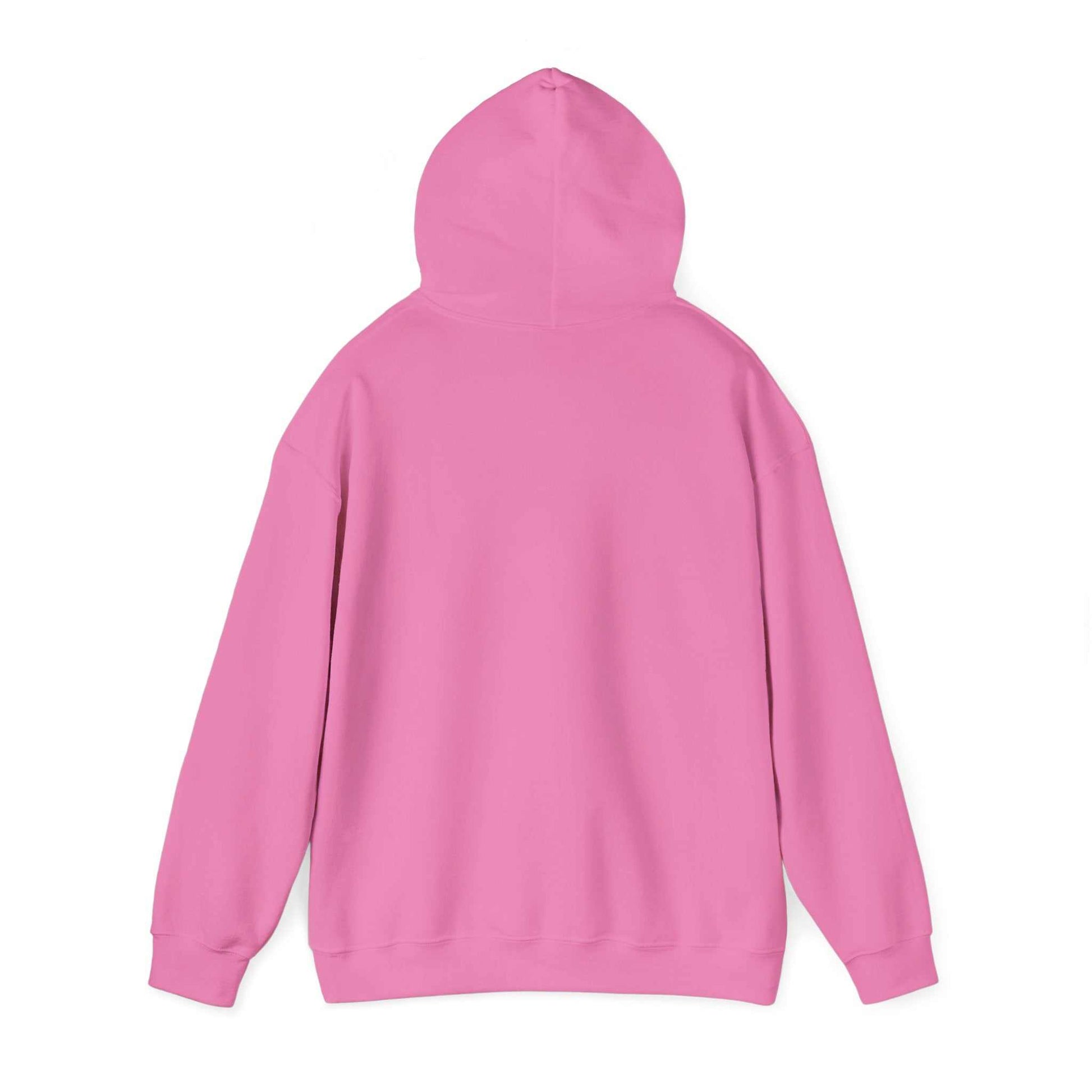 Back view of cozy pink winter hoodie with hood, suitable for winter boots hat mittens season