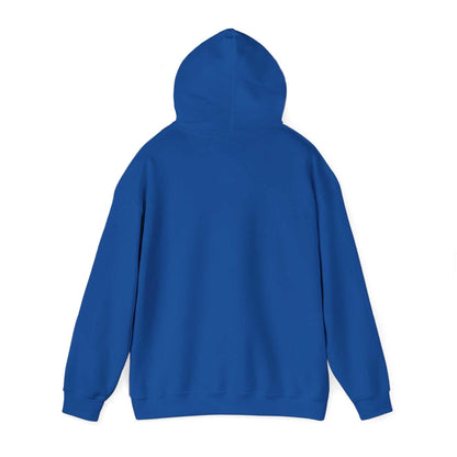 blue cozy winter hoodie with hood and kangaroo pocket, soft medium-heavy cotton blend sweatshirt for cold season