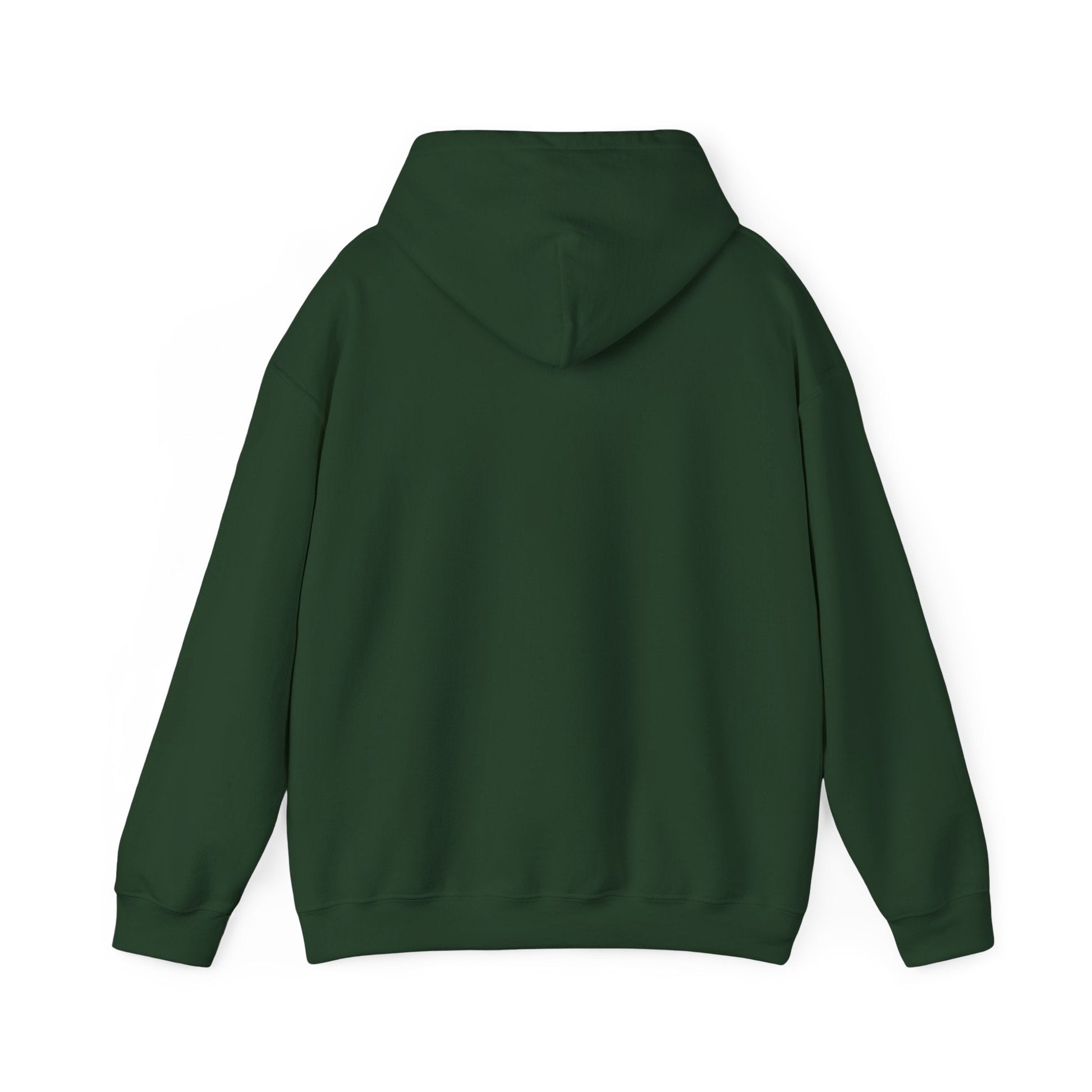 Dark green cozy winter hoodie with hood and kangaroo pocket, soft warm fabric perfect for winter boots hat mittens style